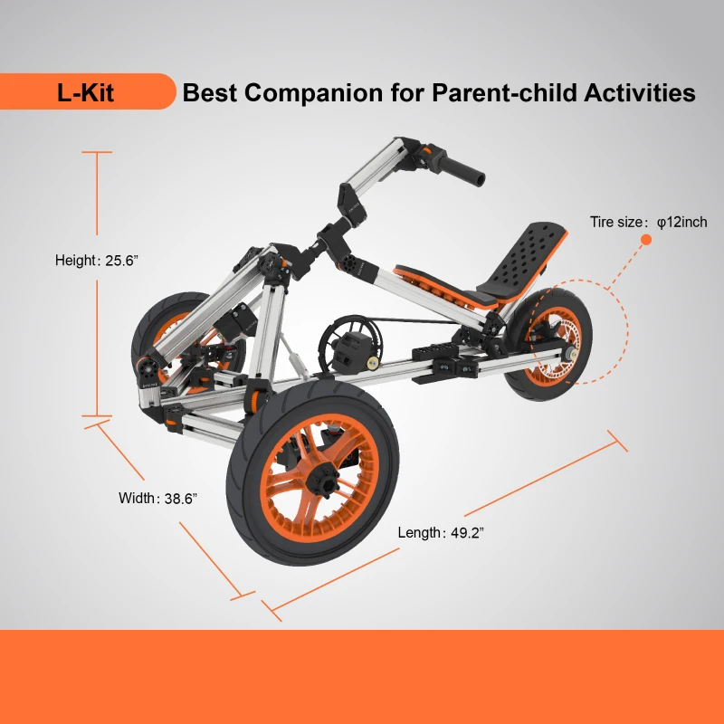 Buildable Kit 20 in 1 Kids Go Kart Set, Suitable for Ages 1-8, Two/Three Wheel Bike, Go Kart, Sit/Stand Scooter, 49.21"x38.58"x25.59", Silver