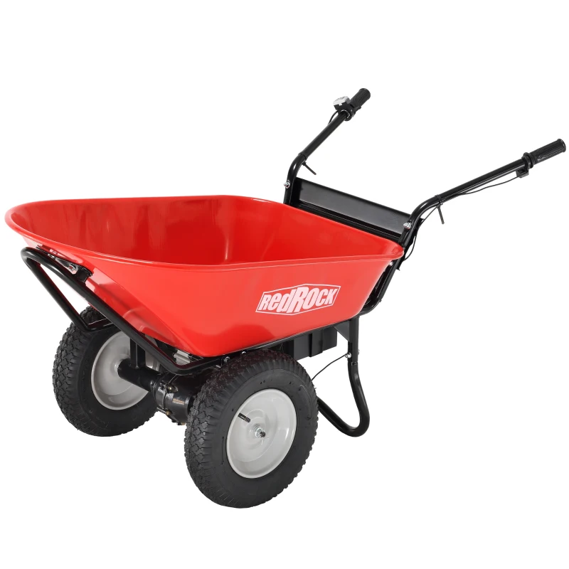 Electric Wheelbarrow Utility Cart, 24V DC 180W AGM Battery, 330lbs Max Capacity, Brushless Motor, All-Terrain Pneumatic Wheels, 57"x26.1"x30.9", Red