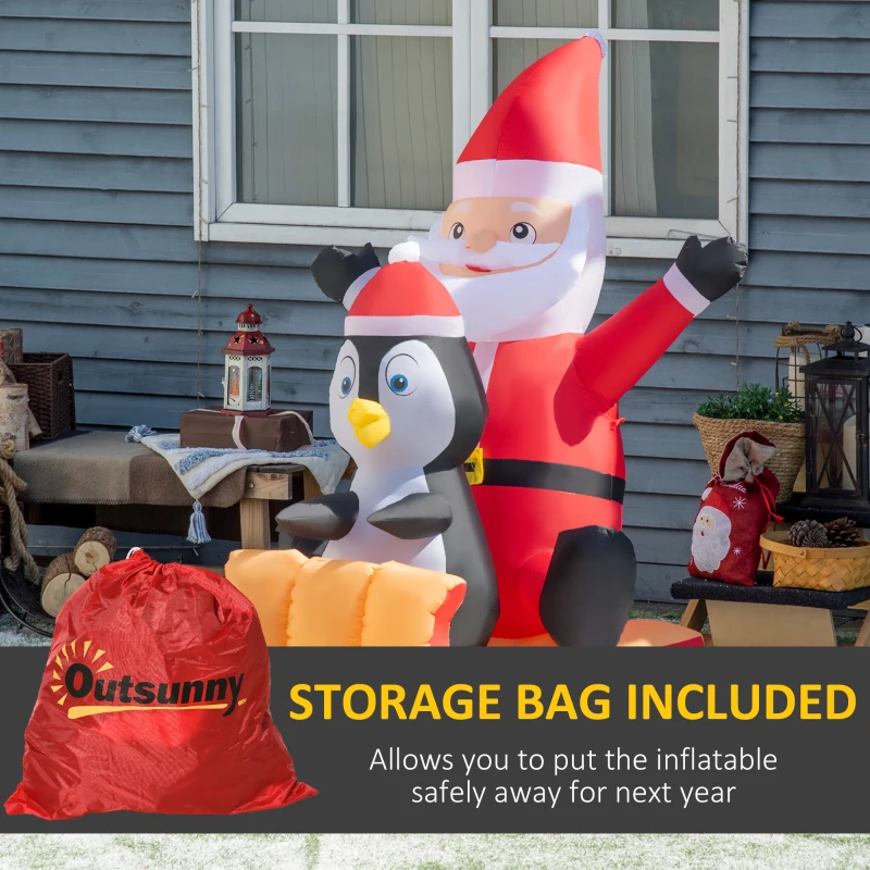 Outsunny 5ft Christmas Inflatables Outdoor Decorations Santa Claus and Penguin on Sleigh, Blow-Up LED Yard Christmas Decor for Lawn Garden Party