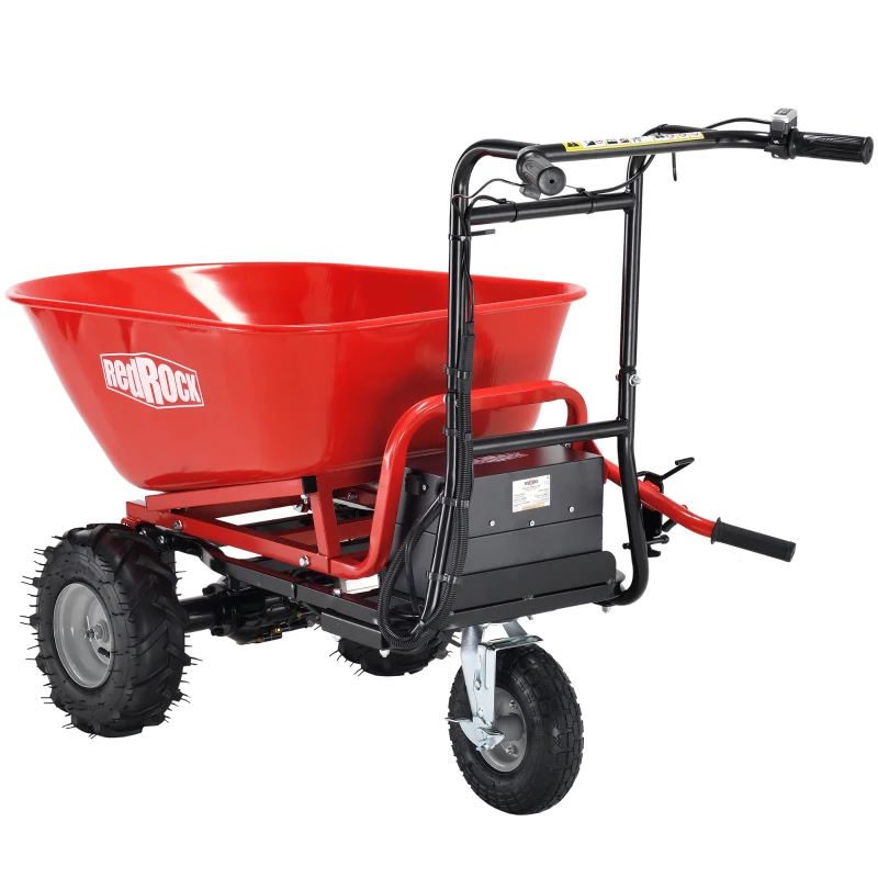 Electric Wheelbarrow Utility Cart, 48V 500W Brushless Motor, 500lbs Capacity, 6 Cuft, Dual-Wheel Design, 58.5×24.8×38.2 in, Red