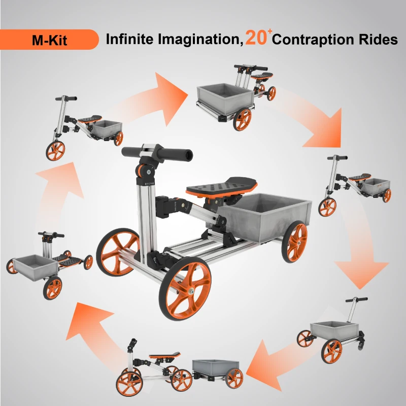 20-in-1 Buildable Kit, Kids Balance Bike and Sit/Stand Scooter, No Pedal Toy for Ages 1-6, Safe and Eco-Friendly Materials, 34.25"x16.14"x18.50", Silver
