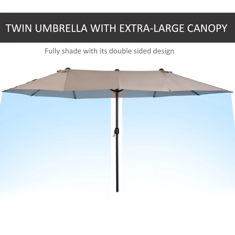 Outsunny Patio Umbrella 15ft Double-Sided Outdoor Market Extra Large Umbrella with Crank Handle for Deck, Lawn, Backyard and Pool, Tan