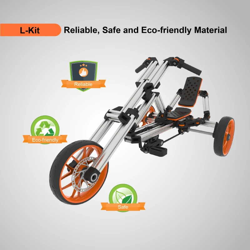 Buildable Kit 20 in 1 Kids Go Kart Set, Suitable for Ages 1-8, Two/Three Wheel Bike, Go Kart, Sit/Stand Scooter, 49.21"x38.58"x25.59", Silver