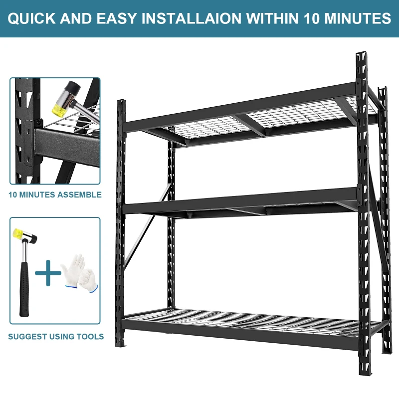 Garage Shelving Heavy Duty 72"H x 77"L, 6000LBS Capacity, Adjustable 3 Tier Metal Shelving for Garage Storage, Easy Assembly, Black