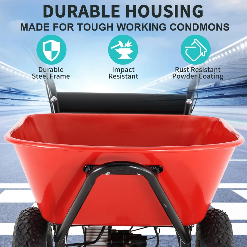 Electric Wheelbarrow Utility Cart, 24V DC 180W AGM Battery, 330lbs Max Capacity, Brushless Motor, All-Terrain Pneumatic Wheels, 57"x26.1"x30.9", Red