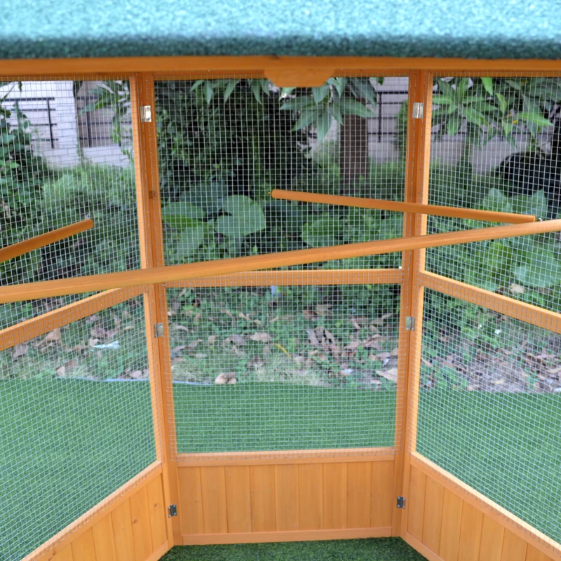 PawHut Large Wooden Bird Cage, Outdoor Aviary with Covered Roof, Spacious Flight Cage for Birds, Secure and Aesthetic