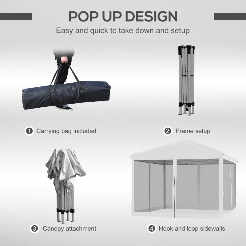 Outsunny 10' x 10' Outdoor Pop-Up Canopy with Sidewalls, Mesh Walls, Instant Setup for Party, Events, Patio, Lawn, Cream White