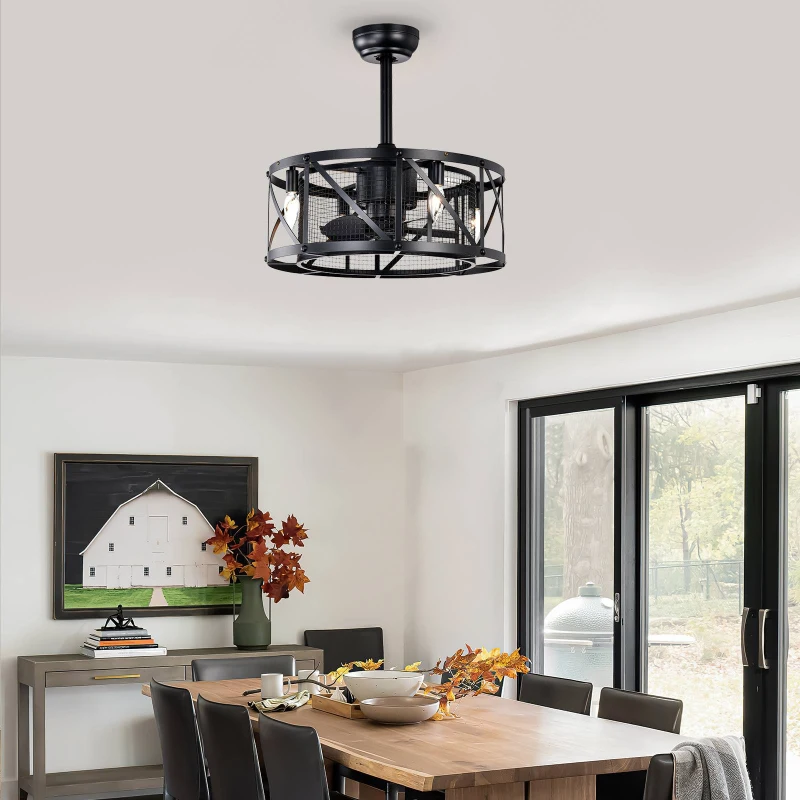 20'' Industrial Ceiling Fan with Remote Control, 5 ABS Blades, Reversible Motor, and Adjustable Down Rods, Matte Black