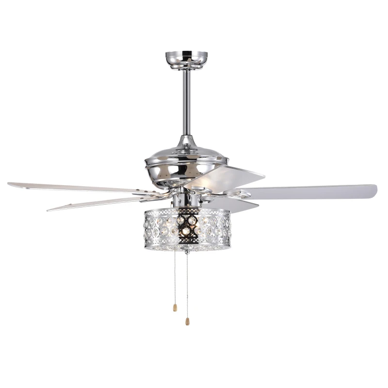 52'' Ceiling Fan with 5 Reversible Blades, Quiet 3-Speed Motor, Dual Mount Compatible, Pull Chain Control, Chrome