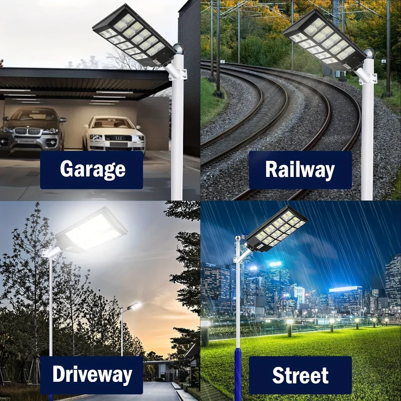 Solar Street Lights Outdoor with 800pcs Super Bright LED Beads, Dusk to Dawn Motion Sensor Security Flood Lights for Parking Lot, Basketball Court, Playground, Black+Blue