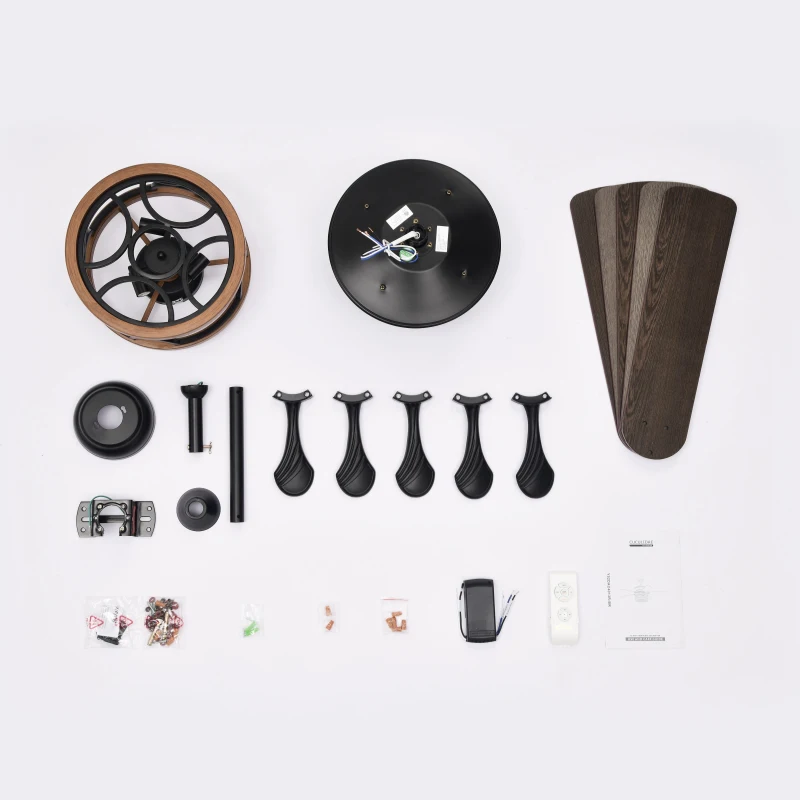 52 Inch Farmhouse Ceiling Fan with Lights and Remote, 3-Speed Reversible Motor, Caged Light Fixture, Intelligent Timing, Quiet Operation, Matt Black