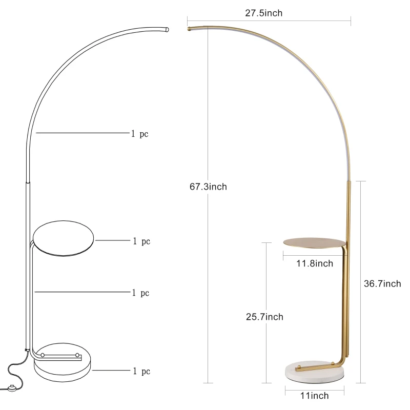 12W LED Floor Lamp with Convenient Pedal Switch, Tall Industrial Standing Lamp, Energy-Saving LED for Bedroom, Office, Gold
