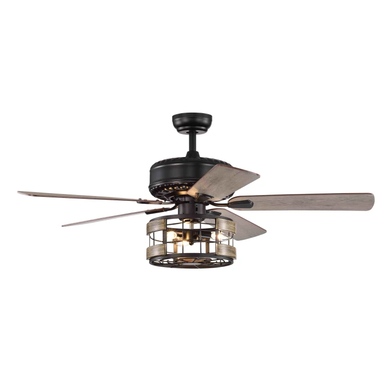 Farmhouse Industrial 52-Inch Ceiling Fan with Remote Control, Dual Finish Blades, and Reversible Motor for Bedroom, Living Room, Dining Room, Matte Black