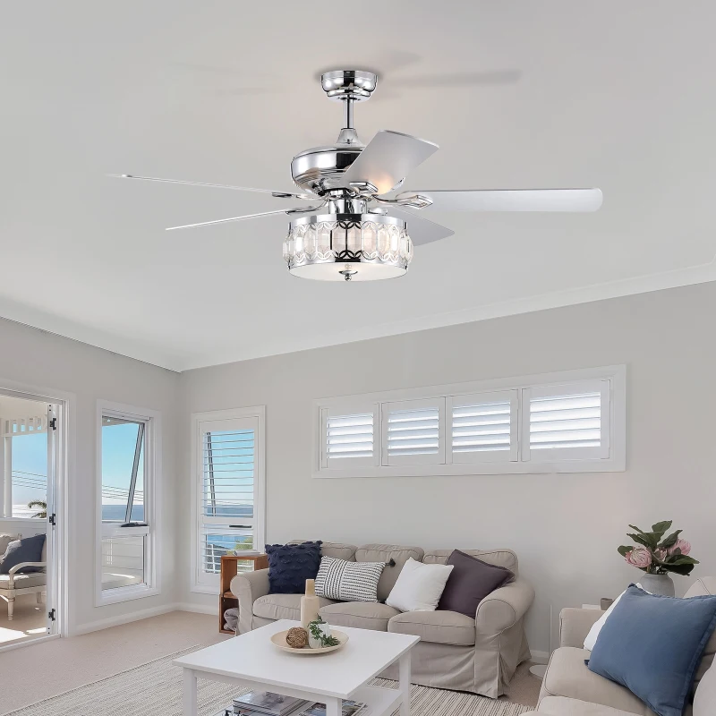 52" Ceiling Fan with 3-Light Fixture and Remote, Quiet Motor, Reversible Blades for Year-Round Comfort, Chrome