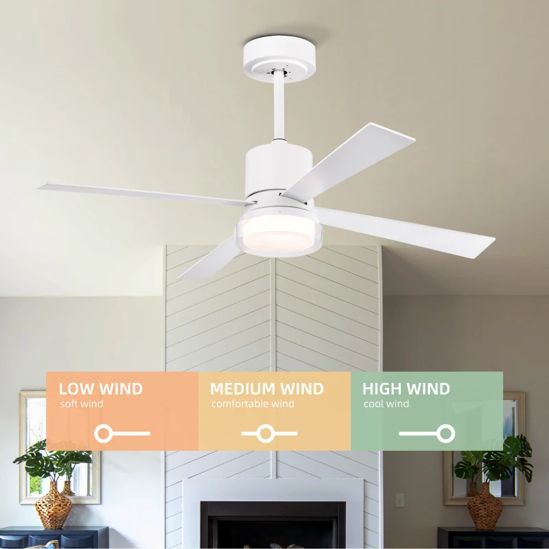 48" Fandelier Ceiling Fan with Lights and Remote, Low Profile Flush Mount, 3000K-6500K Dimmable LED, 6 Speed Settings, Dual Finish Blades, Matte White