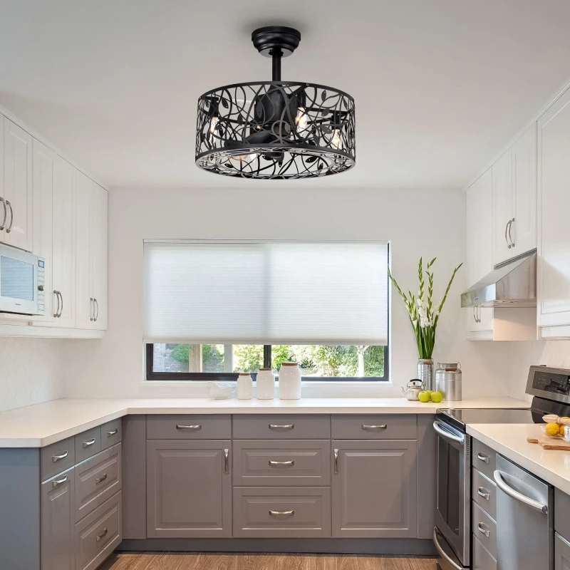 18" Industrial Style Ceiling Fan with 5 Blades, 3-Speed Adjustable, Remote Control, and Reversible Motor for Living Room, Bedroom, Kitchen, Matte Black