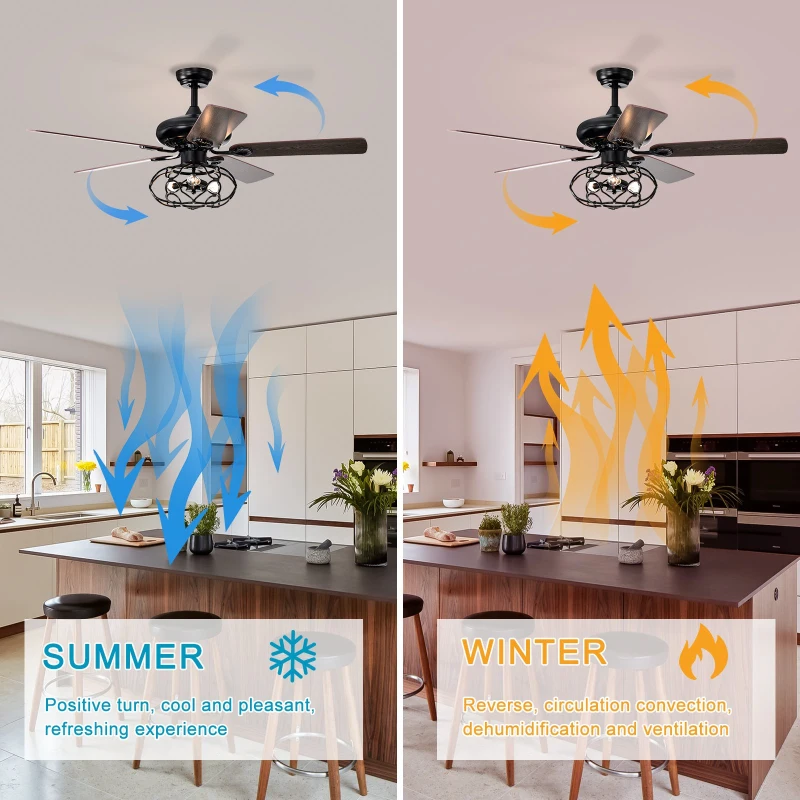Low Profile Ceiling Fan with Lights, 52-Inch Dark Wood Blades, Remote Control, Reversible Motor, Dual Mount Compatible, Matte Black