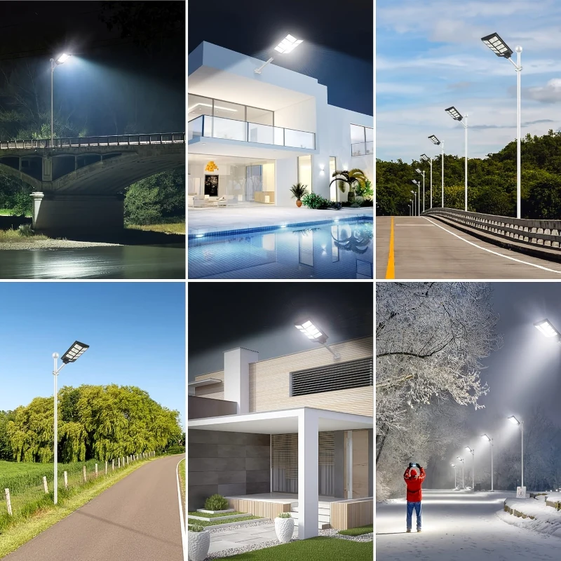 Solar Street Lights Outdoor with 800pcs Super Bright LED Beads, Dusk to Dawn Motion Sensor Security Flood Lights for Parking Lot, Basketball Court, Playground, Black+Blue