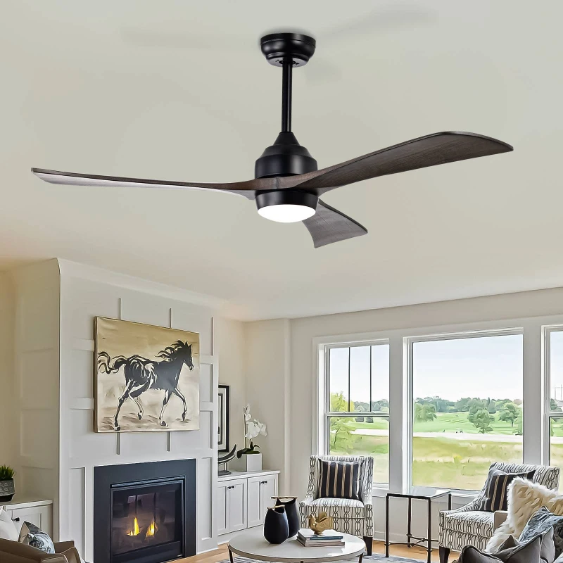 52" Ceiling Fan with Lights and Remote Control, Quiet DC Motor, 3 Blades, 6 Speed Levels, Reversible, for Indoor Patio, Living Room, Bedroom, Office, Matte Black