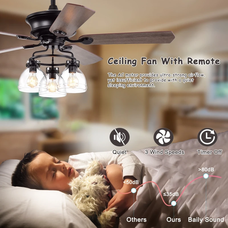 52-Inch Farmhouse Ceiling Fan with Light Kit and Remote, 5-Blade Reversible Motor, Dual Mount Compatible, Matte Black