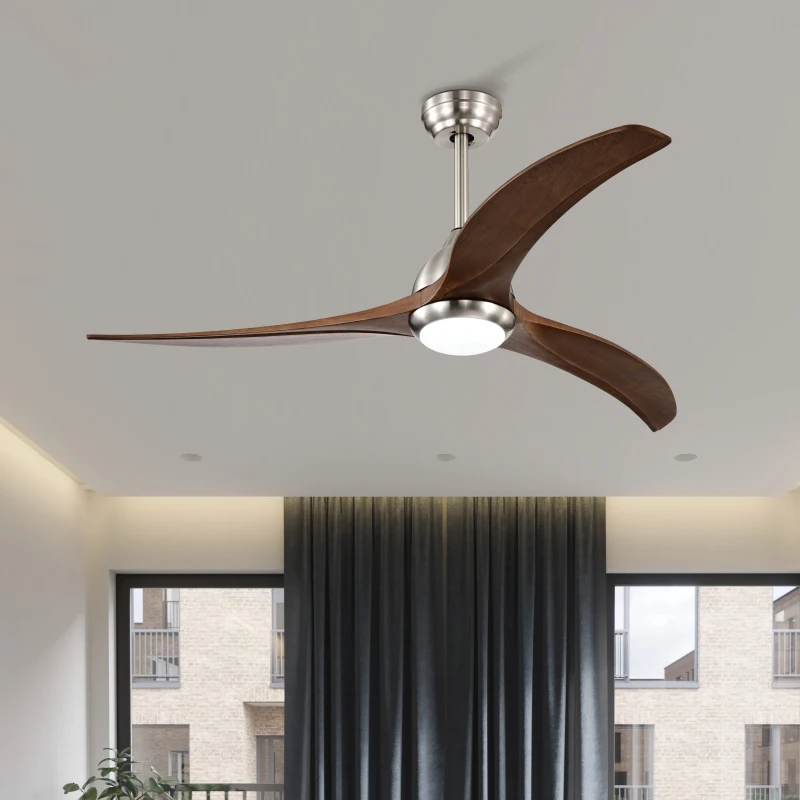 52" Ceiling Fan with Light and Remote Control, Noiseless Reversible Motor, 6 Speeds, 3 Color Settings, for Indoor/Outdoor Use, Nickel