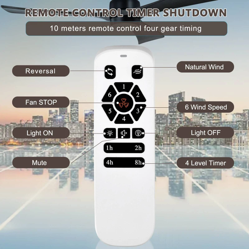 52" Ceiling Fan with Lights and Remote Control, Quiet DC Motor, 3 Blades, 6 Speed Levels, Reversible, for Indoor Patio, Living Room, Bedroom, Office, Matte Black