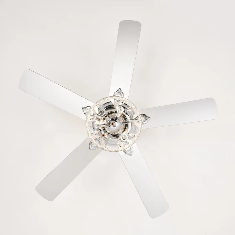 52-Inch Indoor Ceiling Fan with Reversible AC Motor, Pull Chain, Dual Finish Blades, and Dual Mount Compatibility, Chrome