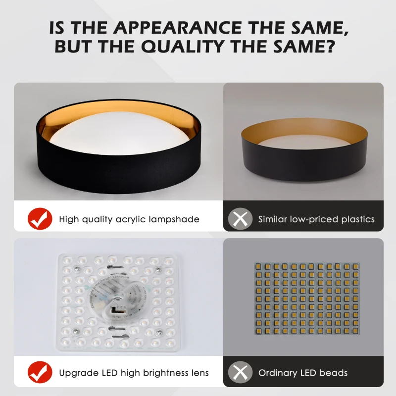 16.93" Flush Mount Ceiling Light with 5 CCT Selectable, 24W Dimmable LED Fixture, 2400 Lumen, Ideal for Bedroom, Kitchen, and Bathroom, Black