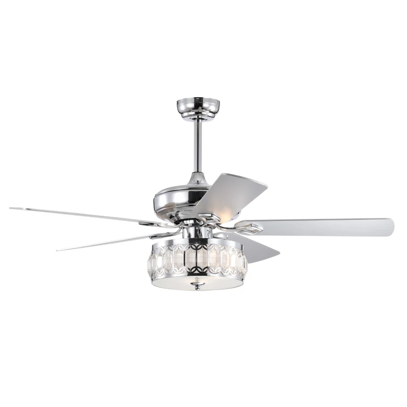 52" Ceiling Fan with 3-Light Fixture and Remote, Quiet Motor, Reversible Blades for Year-Round Comfort, Chrome