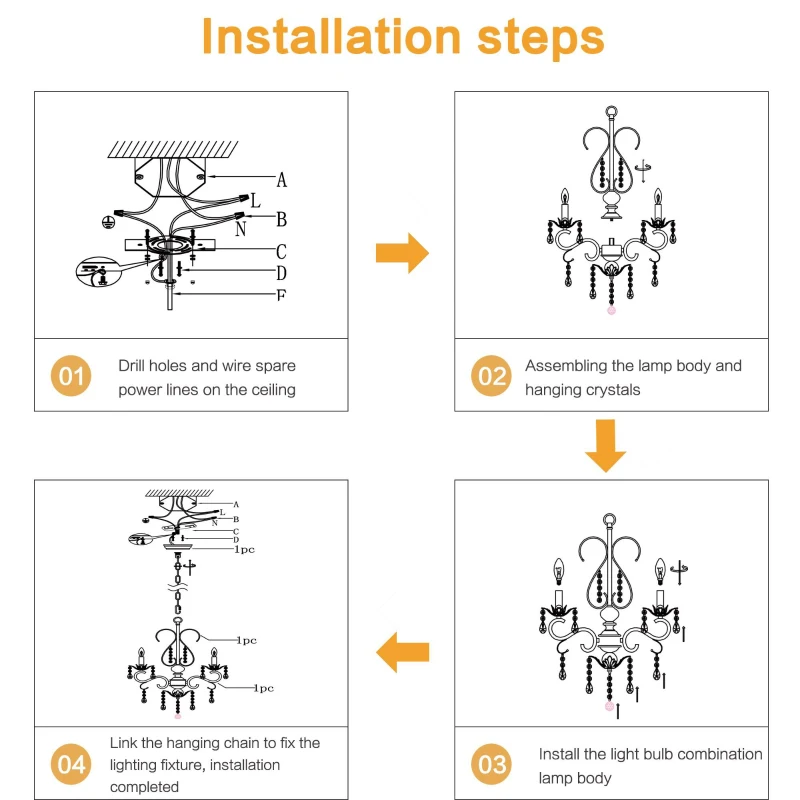 18.1" Classic Vintage Crystal Candle Chandelier, 5-Light Pendant Ceiling Fixture, Adjustable Chain, E12 Bulb Compatible, Chandelier Beads, for Living Room, Matte Black