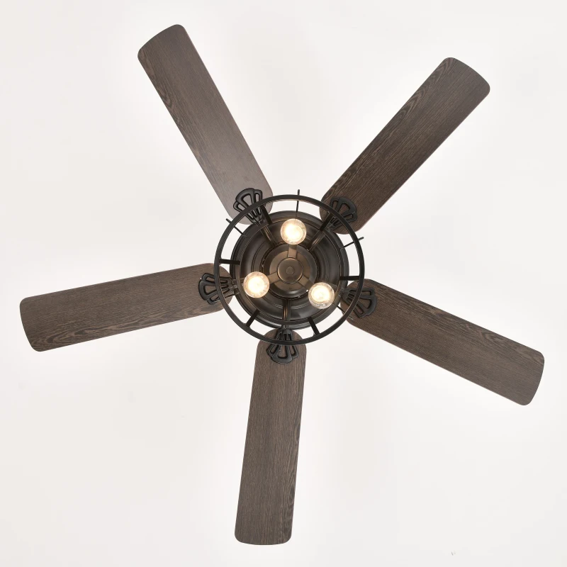 52'' Farmhouse Ceiling Fan with Lights, Industrial Cage Design, Remote Control, Reversible AC Motor for Indoor/Outdoor Use, 3-Speed Settings, Matte Black