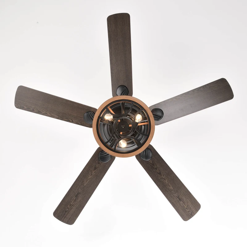 52 Inch Farmhouse Ceiling Fan with Lights and Remote, 3-Speed Reversible Motor, Caged Light Fixture, Intelligent Timing, Quiet Operation, Matt Black