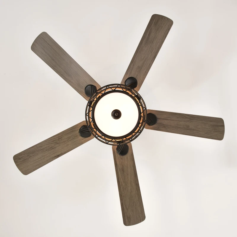 52 Inch Farmhouse Ceiling Fan with 3 Lights, 5 Wood Blades, AC Motor, Remote Control, Reversible Airflow, Multi-Speed, Adjustable Height, Matt Black