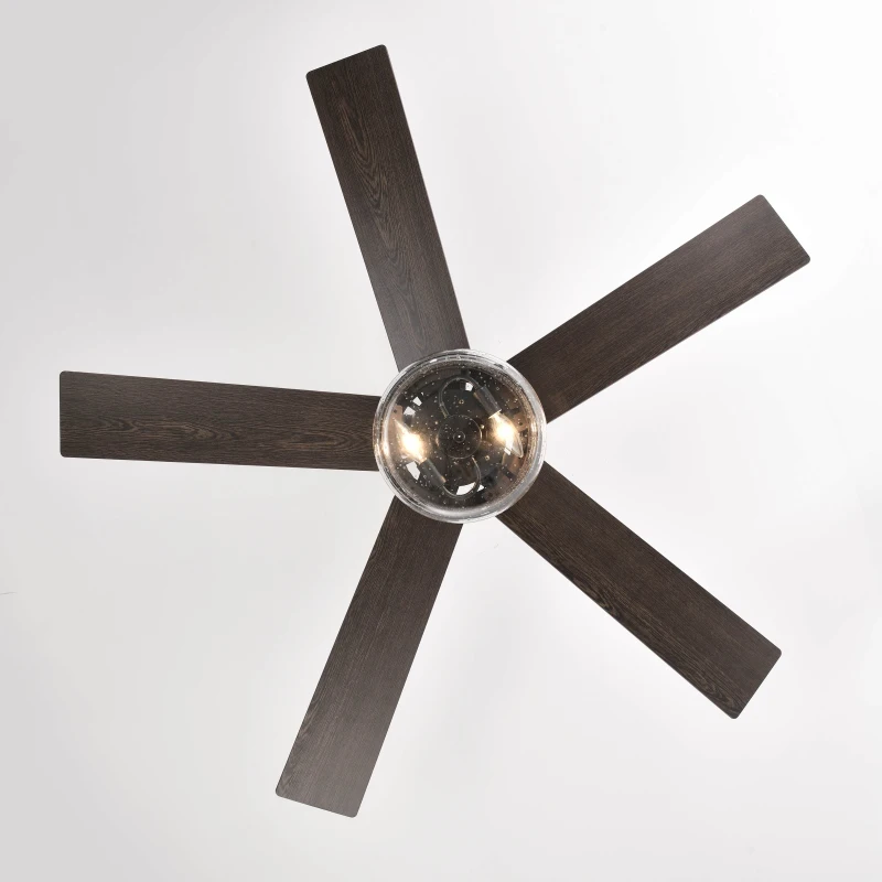 52-Inch 5-Blade Lighted Ceiling Fan with Remote Control, Glass Shade, Dual Color Blades, Forward and Reverse Function, Quiet Motor, Matte Black