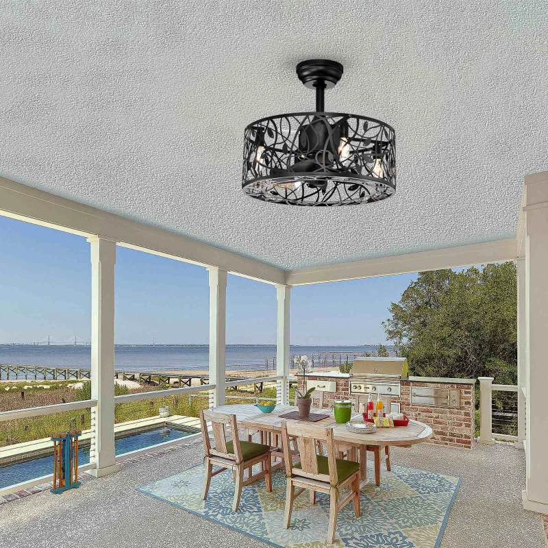 18" Industrial Style Ceiling Fan with 5 Blades, 3-Speed Adjustable, Remote Control, and Reversible Motor for Living Room, Bedroom, Kitchen, Matte Black