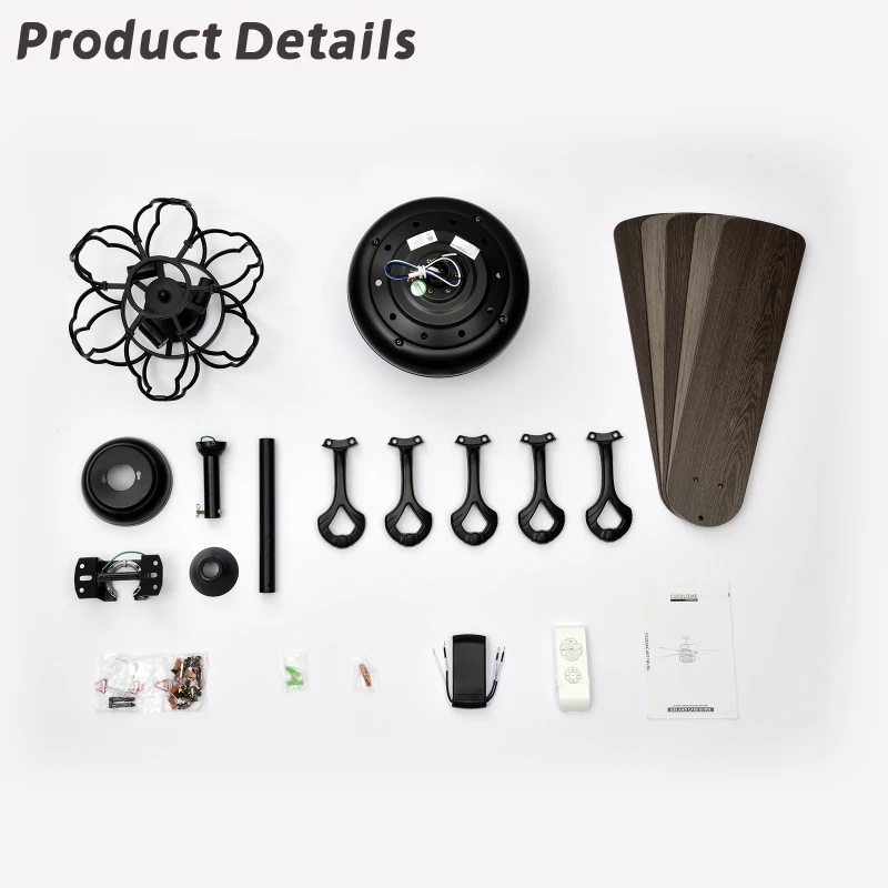 Low Profile Ceiling Fan with Lights, 52-Inch Dark Wood Blades, Remote Control, Reversible Motor, Dual Mount Compatible, Matte Black