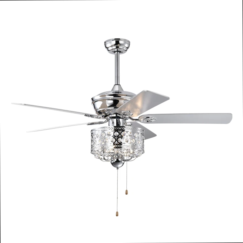 52-Inch Indoor Ceiling Fan with Reversible AC Motor, Pull Chain, Dual Finish Blades, and Dual Mount Compatibility, Chrome