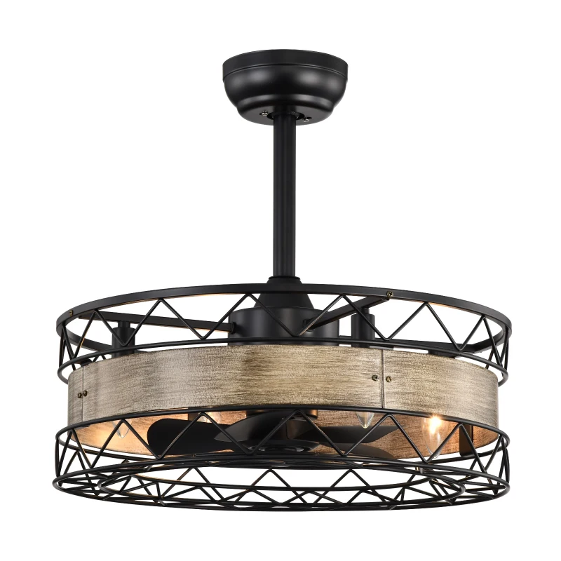 20.5" Caged Ceiling Fan with 5 ABS Blades, Remote Control, Timer, 3 Speeds, Reversible and Quiet for Farmhouse, Bedroom, Living Room, Matte Black
