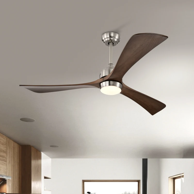 52" Ceiling Fan with Lights and Remote Control, Quiet DC Motor, 3 Wood Blades, 6 Speed Levels, Reversible for Indoor and Outdoor Use, Nickel