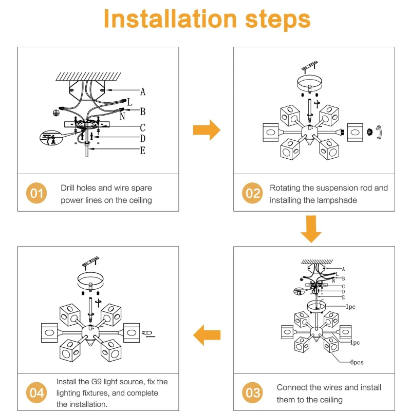 Modern Luxurious Crystal Ceiling Light with 6 Lights G9 Bulb, Flush Mount Pendant Lamp for Dining Room, Living Room, Bedroom, Hall, Balcony, 16.54"x14.96"x8.7", Gold