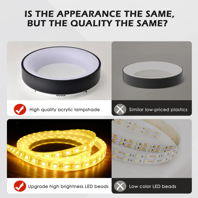 15.75" Semi Flush Mount Ceiling Light Fixture with Acrylic Shade, Modern Farmhouse LED, 3000K, 36W Energy-Saving for Kitchen, Hallway, Bathroom, Black