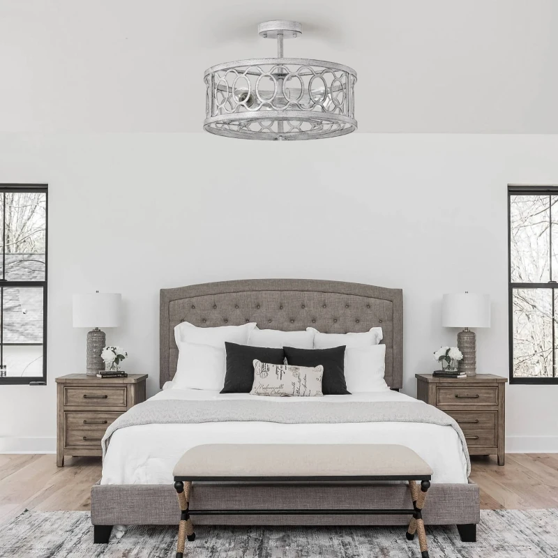 Flush Mount Ceiling Light Fixture with E26 Base, 3-Light Farmhouse Chandelier, 18.11" Modern Pendant for Kitchen, Matte White