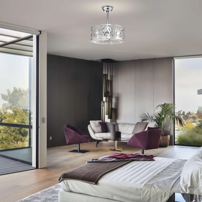 18" Industrial Style Ceiling Fan with Light, 5 Blades, Remote Control, Reversible Motor, Adjustable Speeds, Easy Installation, Chrome