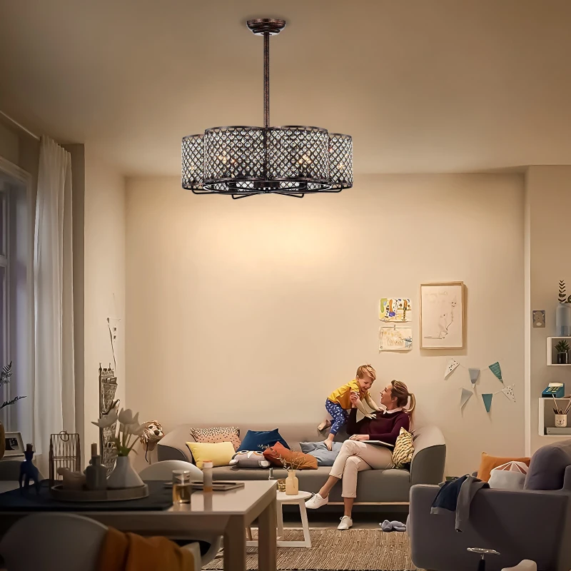 30-Inch Rustic Brown and Crystal Flower Lighted Ceiling Fan with Remote Control, 6 Wind Speeds, Reversible Motor, and Silent Operation for Bedroom, Dining Room, Living Room, Kitchen, Farmhouse, Rustic Brown