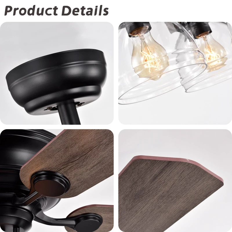 52-Inch Farmhouse Ceiling Fan with Light Kit and Remote, 5-Blade Reversible Motor, Dual Mount Compatible, Matte Black