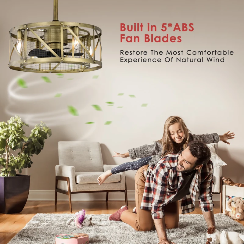 20" Ceiling Fan with Light Kit, 5 ABS Blades, Remote Control, Reversible Motor, Downrod Mount, E12 Standard Base, Antique brown