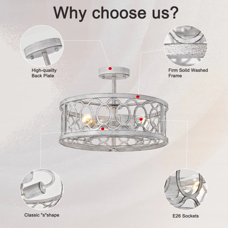 Flush Mount Ceiling Light Fixture with E26 Base, 3-Light Farmhouse Chandelier, 18.11" Modern Pendant for Kitchen, Matte White