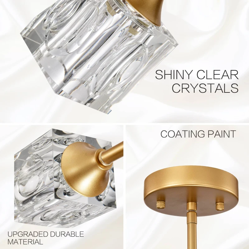 Modern Luxurious Crystal Ceiling Light with 6 Lights G9 Bulb, Flush Mount Pendant Lamp for Dining Room, Living Room, Bedroom, Hall, Balcony, 16.54"x14.96"x8.7", Gold