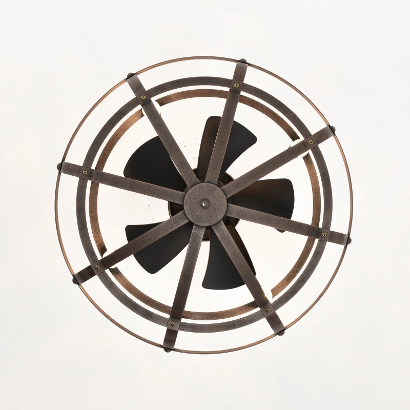 Modern Enclosed Ceiling Fan with Remote Control, Bladeless Design, 3 Speeds, Reversible Direction, and Timer, Includes 2 Down Rods and Lamp Shade, Matte Black