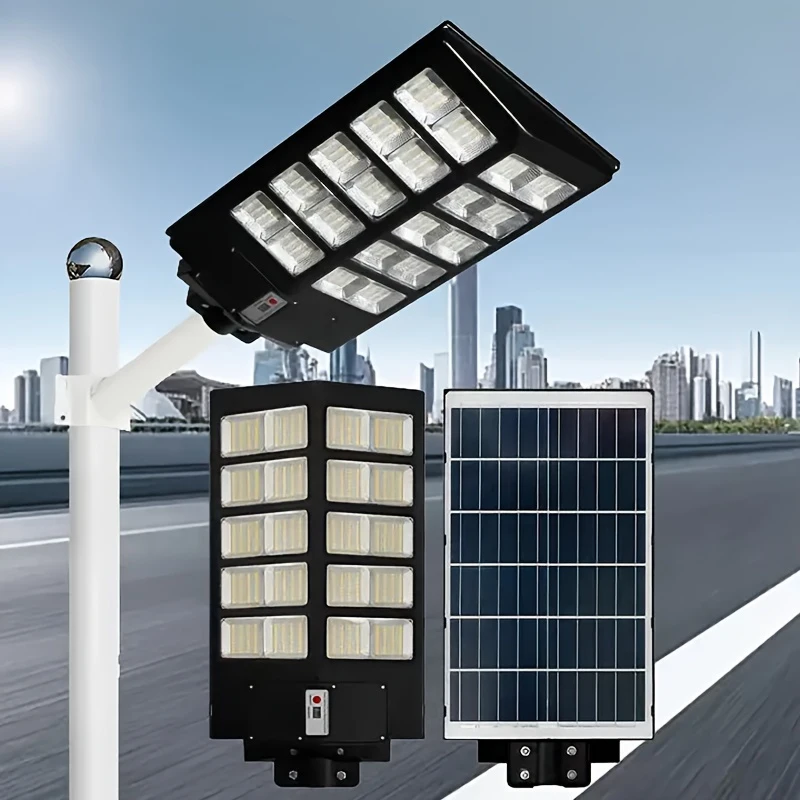 Solar Street Lights Outdoor with 800pcs Super Bright LED Beads, Dusk to Dawn Motion Sensor Security Flood Lights for Parking Lot, Basketball Court, Playground, Black+Blue